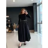 Kadın Uzun Kollu Bisiklet Yaka Uzun üst Viskon Alt Trikoton Elbise