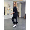 Kadın Uzun Kollu Ribana Ve Fermuar Detay Bluz Ve Yüksel Bel Pantolon 2li Takım