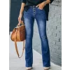 Kadın Yüksek Bel önden Düğmeli Cep Detay Ispanyol Paça Denim Pantolon