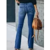 Kadın Yüksek Bel önden Düğmeli Cep Detay Ispanyol Paça Denim Pantolon