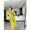 Kadınn V Yaka Düğme Detay Kuşak Dahil Elbise
