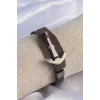 Kahverengi Deri Model Gümüş Renk Çapa Figür Erkek Bileklik