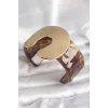 Kahverengi Mermer Desen Akrilik Plastik Gold Nal Model Plaka Vintage Kadın Bilezik
