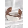 Kahverengi Mermer Desen Akrilik Plastik Gümüş Oval Plaka Model Vintage Kadın Bilezik