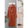 Kapüşonlu Unisex Banyo Bornozu &#37;100 Soft Pamuklu Kahve