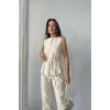 KETEN BLUZ - PANTOLON TAKIM MASSİMO MODEL  SCREAT KUMAŞ - Bej