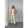 KETEN BLUZ - PANTOLON TAKIM MASSİMO MODEL  SCREAT KUMAŞ - Bej