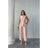 KETEN BLUZ - PANTOLON TAKIM MASSİMO MODEL  SCREAT KUMAŞ - Pudra