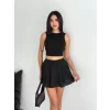 Keten Şortlu Etek - Siyah