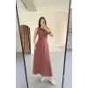 Keten Uzun Kolsuz Elbise- Gül Kurusu