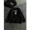 Kışlık Bisiklet Yaka Baskılı SweatShirt - Siyah
