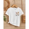 Luz&Pos Kız Çocuk Bisiklet Yaka Baskılı T-shirt - Beyaz