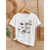 Luz&Pos Kız Çocuk Bisiklet Yaka Baskılı T-shirt - Beyaz