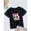 Luz&Pos Kız Çocuk Bisiklet Yaka Baskılı T-shirt - Siyah