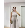 Luz&Pos Kolsuz Göğüs Lastıklı %100 Poplin Uzun Elbise - Gri