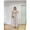 Luz&Pos Kolsuz Göğüs Lastıklı %100 Poplin Uzun Elbise - Gri