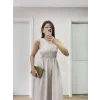 Luz&Pos Kolsuz Göğüs Lastıklı %100 Poplin Uzun Elbise - Gri