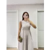 Kolsuz Göğüs Lastıklı Uzun Elbise - Gri