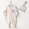 Luz&Pos Andywawa Ac25919 Romper Hat Set Dino Bebek Tulum Takım Beige