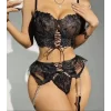 Luz&Pos Arias Closet Büstiyerli Dantel Fantezi Siyah Jartiyer Takımı