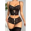 Luz&Pos Arias Closet Özel Bölgesi Açık Siyah Dantelli Fantezi Büstiyer Takım