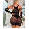 Luz&Pos Arias Closet Özel Tasarım Siyah Taşlı Fantezi Vücut Çorabı