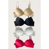 Luz&Pos Arias Closet Siyah-beyaz-kırmızı-ten 4lü Dolgulu Push Up Micro Balenli Günlük Tek Destekli Sütyen