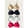 Luz&Pos Arias Closet Siyah-beyaz-kırmızı-ten 4lü Dolgulu Push Up Micro Balenli Günlük Tek Destekli Sütyen