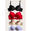 Luz&Pos Arias Closet Siyah-beyaz-kırmızı-ten 4lü Dolgulu Push Up Micro Balenli Günlük Tek Destekli Sütyen