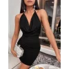 Luz&Pos Arias Closet Siyah Boyundan Bağlamalı Sırt Dekolteli Mini Club Elbisesi