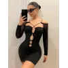 Luz&Pos Arias Closet Siyah Göğüs Dekolteli İp Detaylı Mini Club Elbisesi