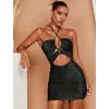 Luz&Pos Arias Closet Siyah Simli Boyundan Bağlamalı Göğüs Dekolteli Mini Club Elbisesi