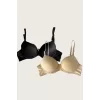 Luz&Pos Arias Closet Siyah-ten 2li Mikro Kumaş Push Up Dolgulu Balenli Günlük Destekli Sütyen