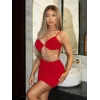 Luz&Pos Arias Closet Zincir Detaylı Göğüs Dekolteli Kırmızı Mini Club Elbisesi