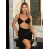Luz&Pos Arias Closet Zincir Detaylı Göğüs Dekolteli Siyah Mini Club Elbisesi