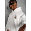 Luz&Pos Erkek Kordonlu Maske Baskılı Kapüşonlu Sweat - Beyaz