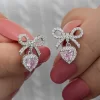 Luz&Pos Gümüş Fiyonk Pembe Taşlı Kalpli Çivili Kadın Küpe