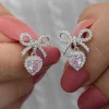 Luz&Pos Gümüş Fiyonk Pembe Taşlı Kalpli Çivili Kadın Küpe