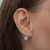 Luz&Pos Gümüş Fiyonk Pembe Taşlı Kalpli Çivili Kadın Küpe