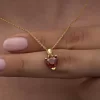 Luz&Pos Gümüş Gold Kırmızı Taşlı Kalpli Kadın Kolye
