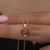 Luz&Pos Gümüş Gold Kırmızı Taşlı Kalpli Kadın Kolye