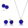Luz&Pos Gümüş Lacivert Kristal Taşlı Bayan Set