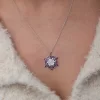 Luz&Pos Gümüş Mor Lotus Desenli Çiçek Kadın Kolye