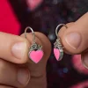 Luz&Pos Gümüş Pembe Kalp Sallantılı Çocuk Küpe