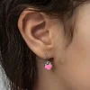 Luz&Pos Gümüş Pembe Kalp Sallantılı Çocuk Küpe
