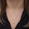 Luz&Pos Gümüş Rose Beyaz Taşlı Kalpli Kadın Kolye