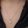 Luz&Pos Gümüş Rose Beyaz Taşlı Kalpli Kadın Kolye