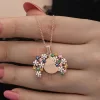 Luz&Pos Gümüş Rose Renkli Çiçek Kişiye Özel Kadın Kolye