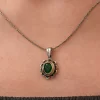 Luz&Pos Gümüş Yeşil Çiçek Desenli Otantik Kadın Kolye