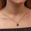 Luz&Pos Gümüş Yeşil Çiçek Desenli Otantik Kadın Kolye
